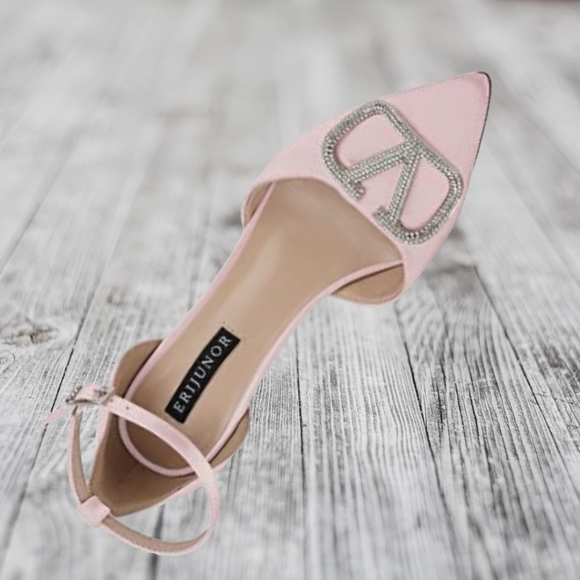 Women's Mid Heel Pumps With Rhinestone Brooch And Ankle Strap Satin, 9 - Picture 4 of 10